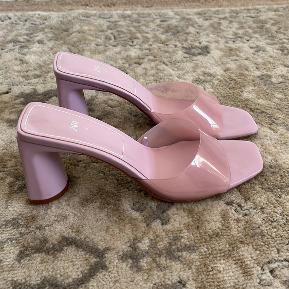 Zara lavender pink purple mules sandals block heel